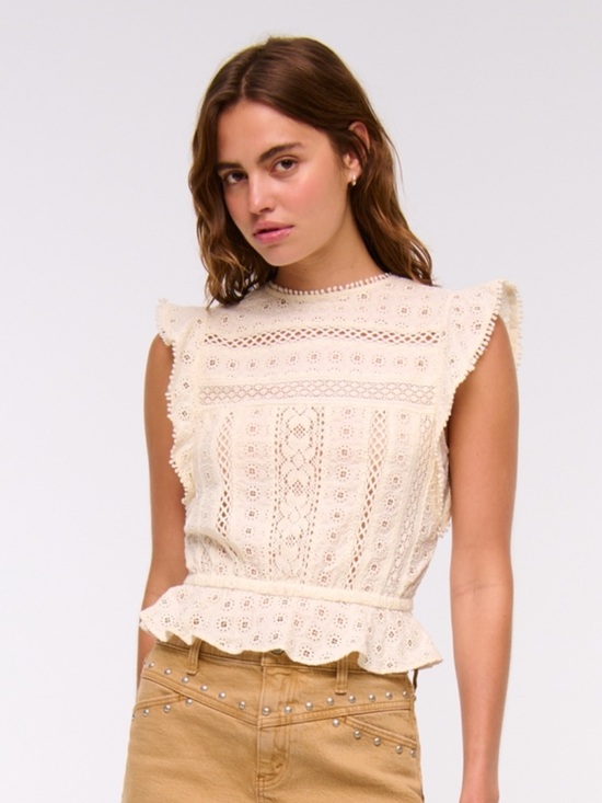 Abercrombie & Fitch Tops - Abercrombie & Fitch Ivory Lace Eyelet Ruffle Blouse - XXS